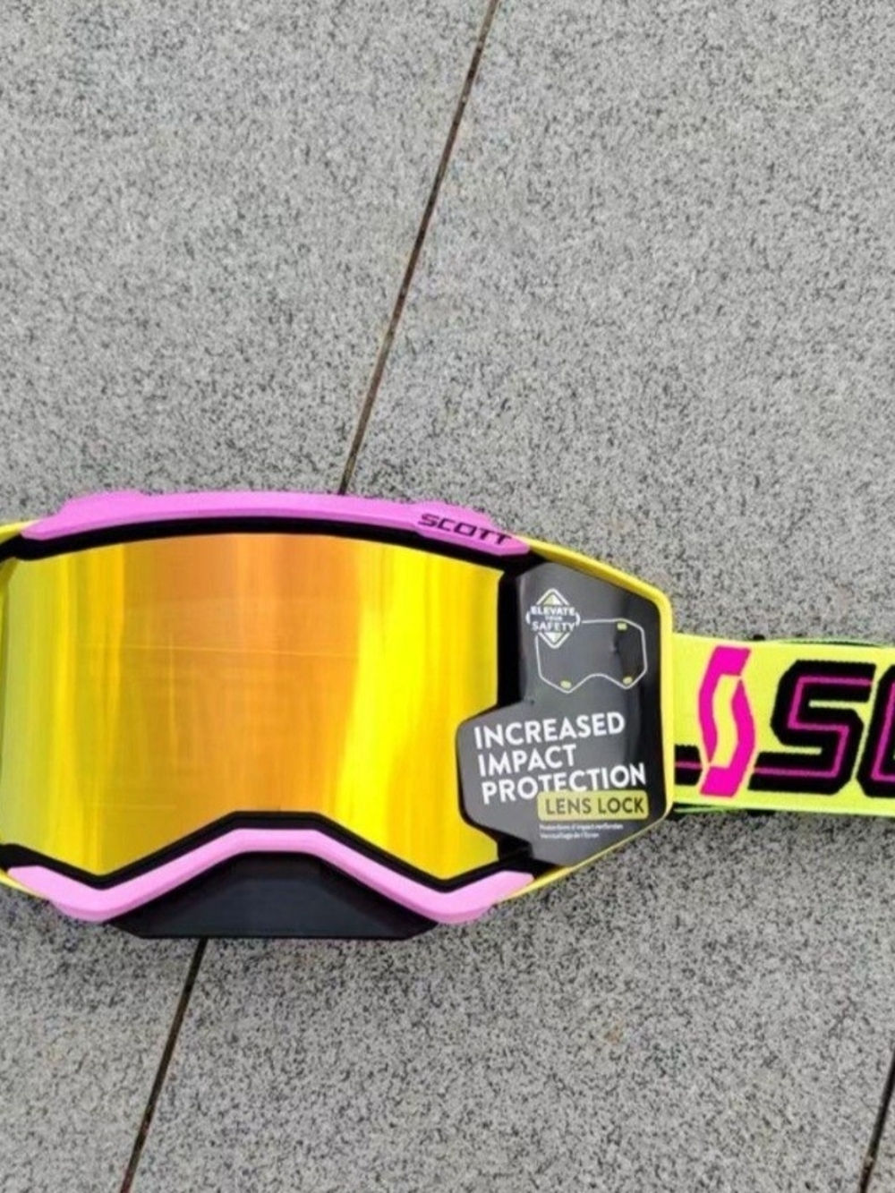 Scott Pink and Yellow Mirrored Motocross Goggles